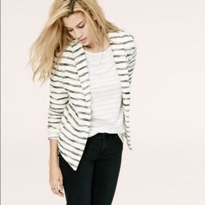Lou & Grey Loft Cream and Black Striped Blazer 100% Cotton Size Large